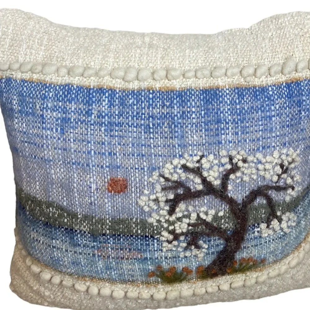 Bobby wells weaving throw pillow art fringed waterscape tree one of a kind